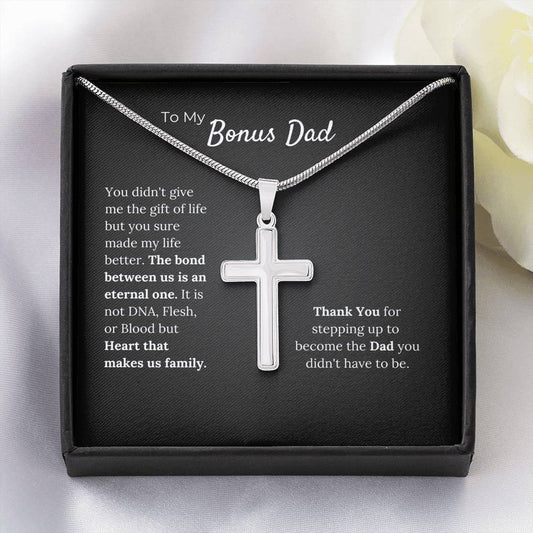 To My Bonus Dad Thank you for Stepping Up Cross Necklace