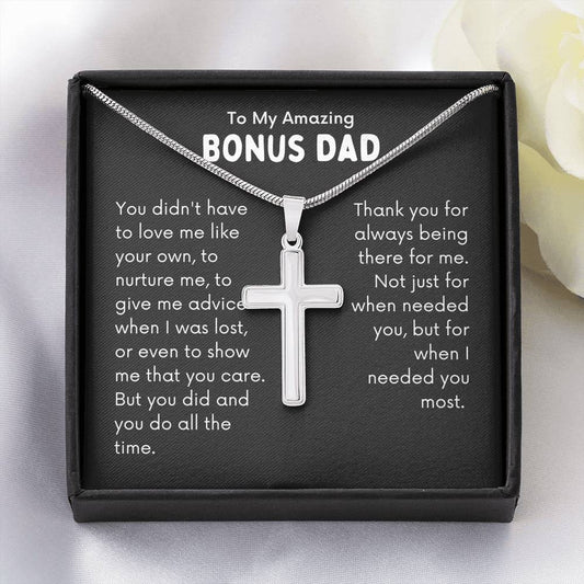 To My Amazing Bonus Dad - Stunning Artisan-Crafted Cross Necklace